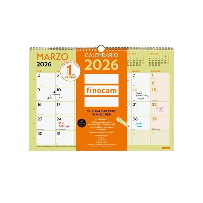 Finocam Calendario de Pared para Escribir A3 420x297 mm MV Grafik 2026, Anual con Espacio para Notas