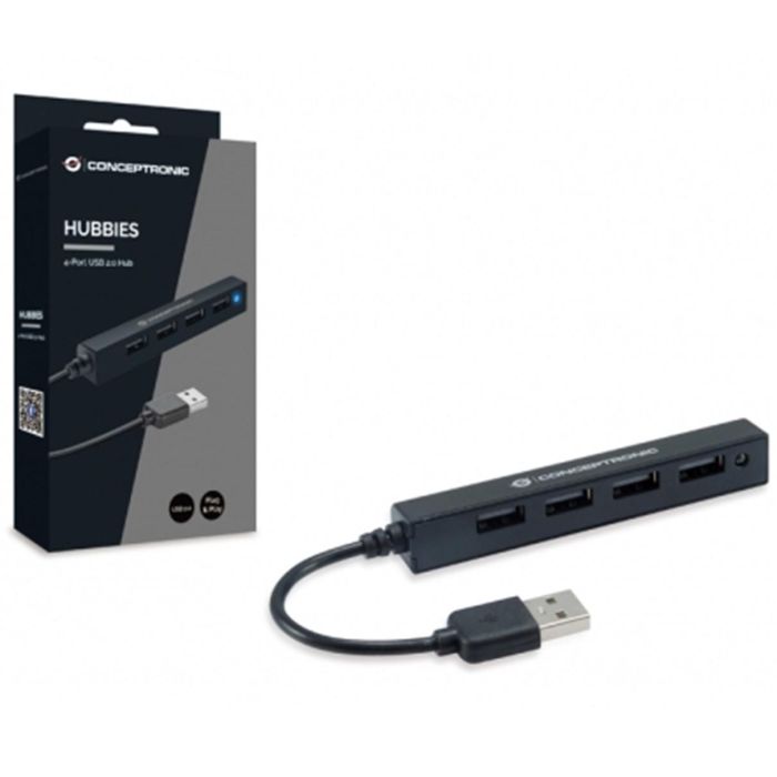 Conceptronic Hub USB 2.0 4 Puertos - Negro, Velocidad 480 Mbit/s, con LED 1