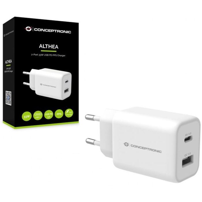 Conceptronic ALTHEA11W Cargador USB Carga Rápida Power Delivery 33W para Samsung Galaxy, iPhone, iPad, Nintendo Switch 2 Conceptronic ALTHEA11W Cargador USB Carga Rápida Power Delivery 33W para Samsung Galaxy, iPhone, iPad, Nintendo Switch 2