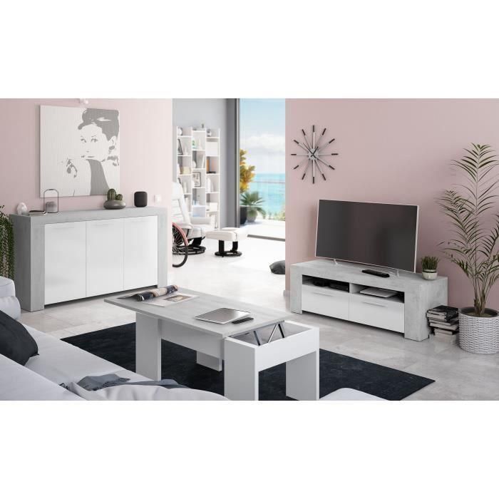 Soporte de TV AMBIT de 2 puertas - Estilo contemporáneo - Gris y blanco - L 120 cm 5 Soporte de TV AMBIT de 2 puertas - Estilo contemporáneo - Gris y blanco - L 120 cm 5
