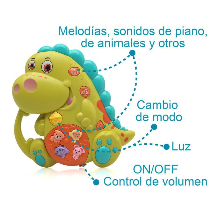 KioKids Dinosaurio Juguete Musical Interactivo con Sonidos y Luces, Multicolor, Asa y Fácil Transporte para Bebés +6 meses 4
