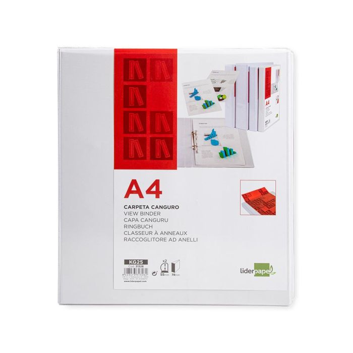 Carpeta Canguro 2 Anillas Mixtas 55 mm Liderpapel A4 Plastico Blanca 1