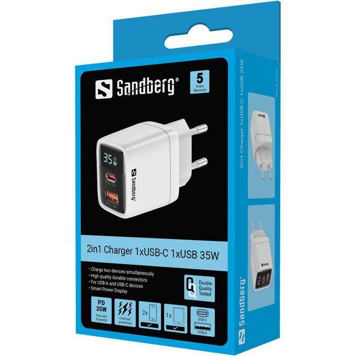 Sandberg 2in1 Charger 1xUSB-C 1xUSB 35W 2 Sandberg 2in1 Charger 1xUSB-C 1xUSB 35W 2