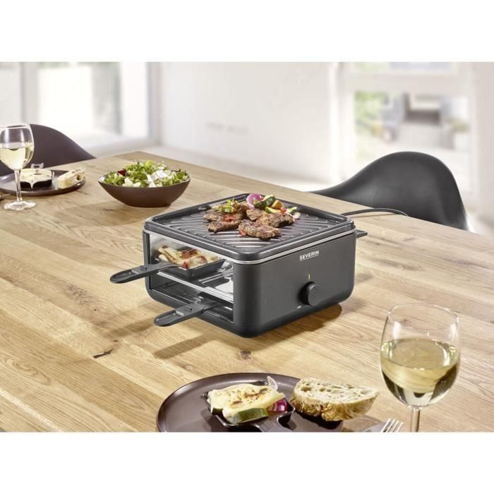 Parrilla Raclette - SEVERIN - RG2360 - 4 personas. - Compacto - Plato 24 x 24 cm - Incluye 4 cacerolas y espátulas - Negro 2