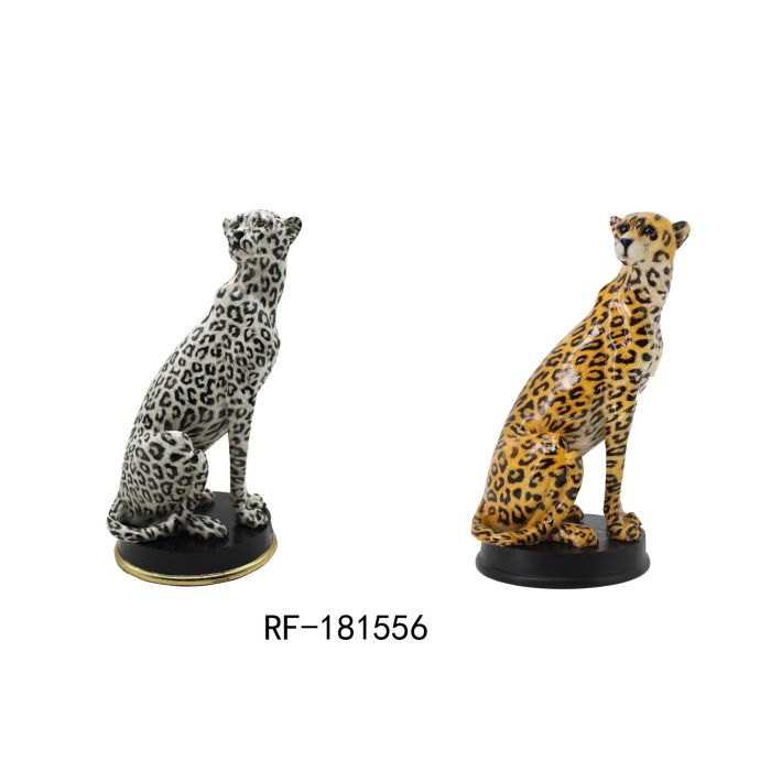 DKD Home Decor Figura Colonial de Resina Leopardo Naranja Blanco 16x32x16 cm Pack 2 Unidades