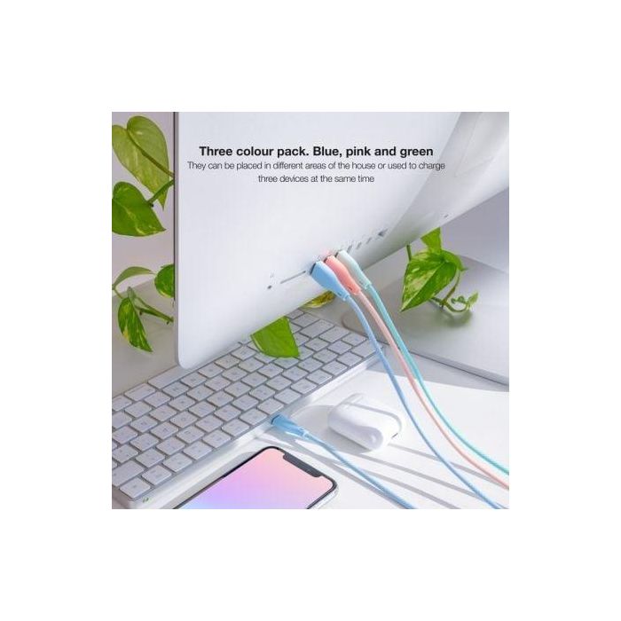 Nanocable 10.10.0401-CO1 Pack 3 Cables USB 2.0 Lightning USB A a Lightning Macho Mallados 1m Colores Rosa, Azul y Verde 3 Nanocable 10.10.0401-CO1 Pack 3 Cables USB 2.0 Lightning USB A a Lightning Macho Mallados 1m Colores Rosa, Azul y Verde 3