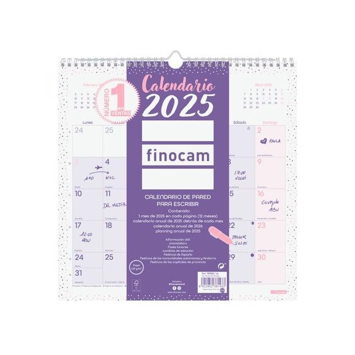 Finocam Calendario De Pared Para Escribir 300x300 mm Chic Morado 2025 Finocam Calendario De Pared Para Escribir 300x300 mm Chic Morado 2025