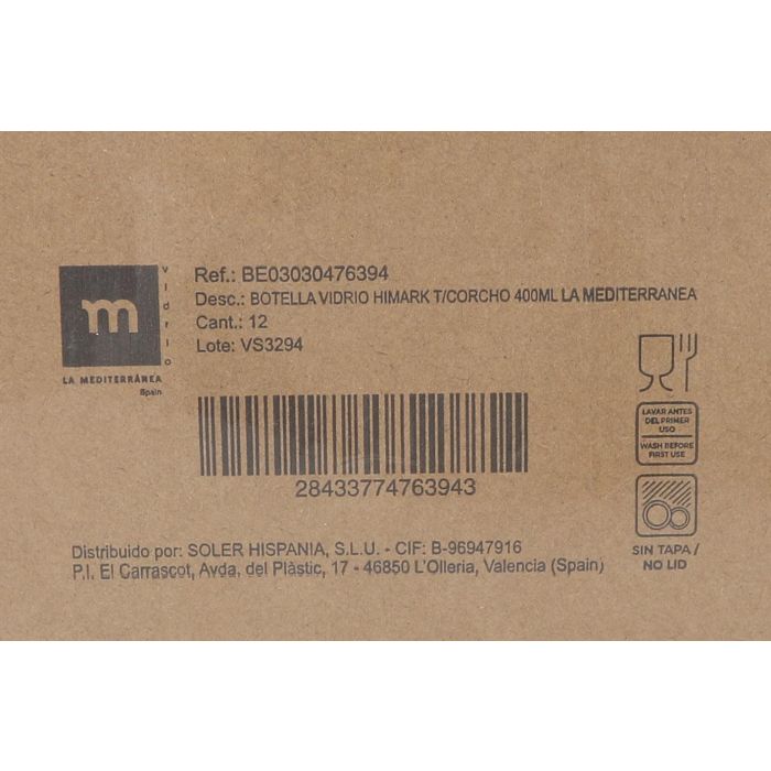 Botella de vidrio Himark con tapón de corcho 400 ml - La Mediterranea (24 Unidades) 6 Botella de vidrio Himark con tapón de corcho 400 ml - La Mediterranea (24 Unidades) 6