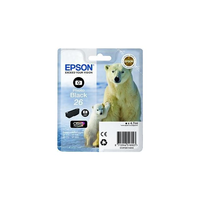 Epson Tinta Negro Claria Premium 26 para XP-510, XP-520, XP-600, XP-605, XP-610, XP-615, XP-620, XP-625, XP-700, XP-710, XP-720, XP-800, XP-810, XP-820 (4.7 ML)