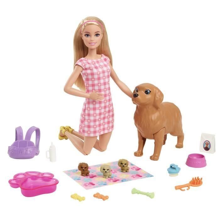 Barbie Hck75 Muñeca Rubia Perritos Recién Nacidos: Set Cuidado Mágico con Parto y 3 Cachorros Sorpresa que Revelan Marca de Nacimiento Barbie Hck75 Muñeca Rubia Perritos Recién Nacidos: Set Cuidado Mágico con Parto y 3 Cachorros Sorpresa que Revelan Marca de Nacimiento
