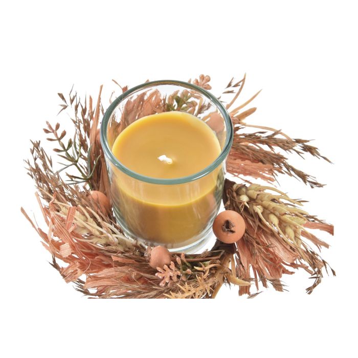 DKD Home Decor Vela Alpino Mostaza Beige Set de 2 Perfumada Aroma Ámbar Naranja 120g Cristal 19cm Alto 12h Duración 4