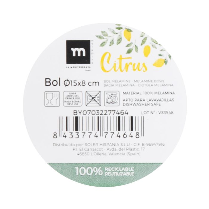 Bol Mel. Mate Citrus 15x8 cm La Mediterranea (24 Unidades) 1 Bol Mel. Mate Citrus 15x8 cm La Mediterranea (24 Unidades) 1