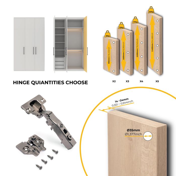 Emuca Lote de 20 bisagras rectas X91 con cierre suave y suplementos para atornillar, Altura 0, Acero, Titanio 7 Emuca Lote de 20 bisagras rectas X91 con cierre suave y suplementos para atornillar, Altura 0, Acero, Titanio 7