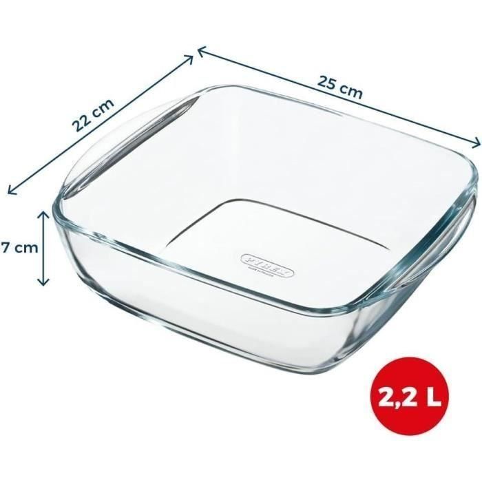 Pyrex Fuente Cuadrada Vidrio Prepware 25x22 cm - 2,2 L, Horno Microondas Lavavajillas, Resistente -40°C a 300°C, 10 años garantía 2
