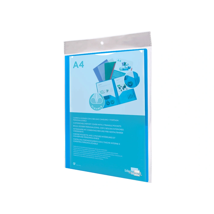 Liderpapel 45682 Carpeta Dossier Dos Bolsas Canguro Polipropileno Din A4 Azul 12