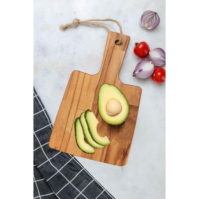 Tramontina Tabla para Cortar y Servir en Madera Teca FSC con Mango, Rectangular, 19.5 x 18.5 x 1.8 cm