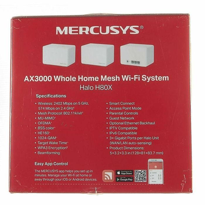 Mercusys Halo H80X (3-pack) Doble banda (2,4 GHz / 5 GHz) Wi-Fi 6 (802.11ax) Blanco Interno 12 Mercusys Halo H80X (3-pack) Doble banda (2,4 GHz / 5 GHz) Wi-Fi 6 (802.11ax) Blanco Interno 12