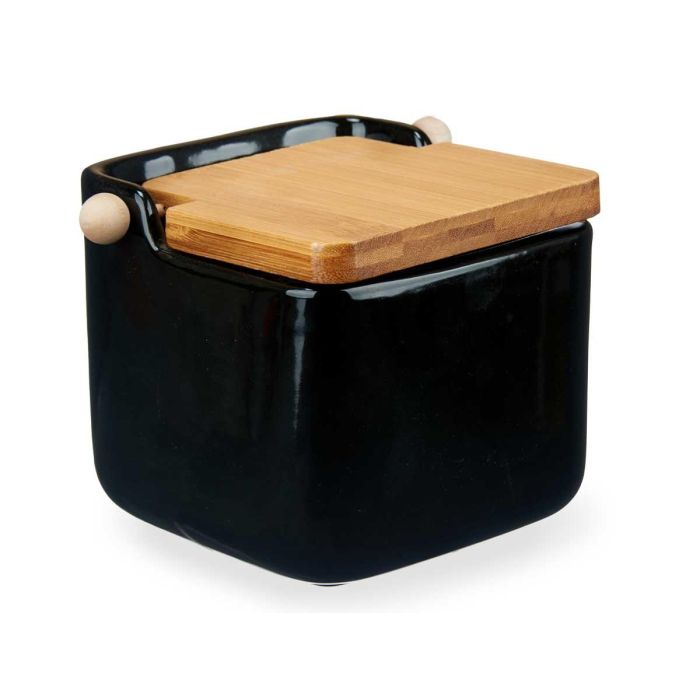 Salero de Cerámica Negro con Tapa de Bambú Vessia 14.5x11x12 cm (6 Unidades) 1 Salero de Cerámica Negro con Tapa de Bambú Vessia 14.5x11x12 cm (6 Unidades) 1