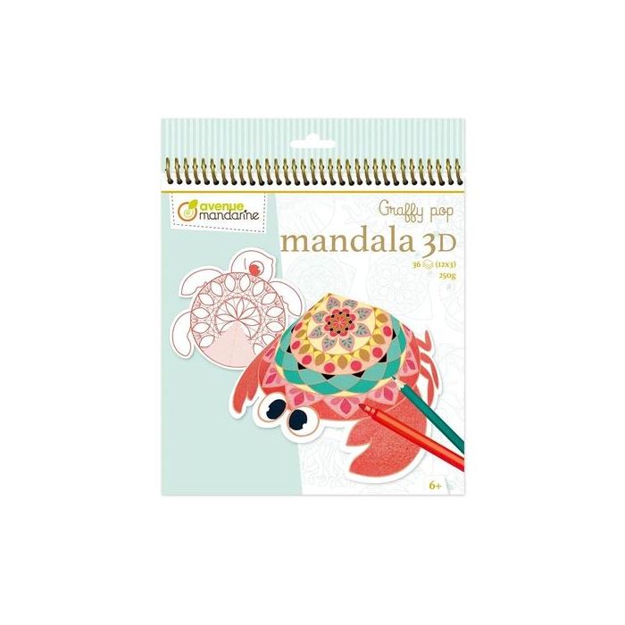 Libro De Colorear Avenue Mandarine Mandala 3D Animales Marinos 160G 36H