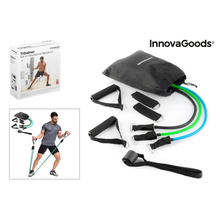 Set de Bandas de Resistencia con Accesorios y Guía de Ejercicios Tribainer InnovaGoods 3 Unidades Set de Bandas de Resistencia con Accesorios y Guía de Ejercicios Tribainer InnovaGoods 3 Unidades