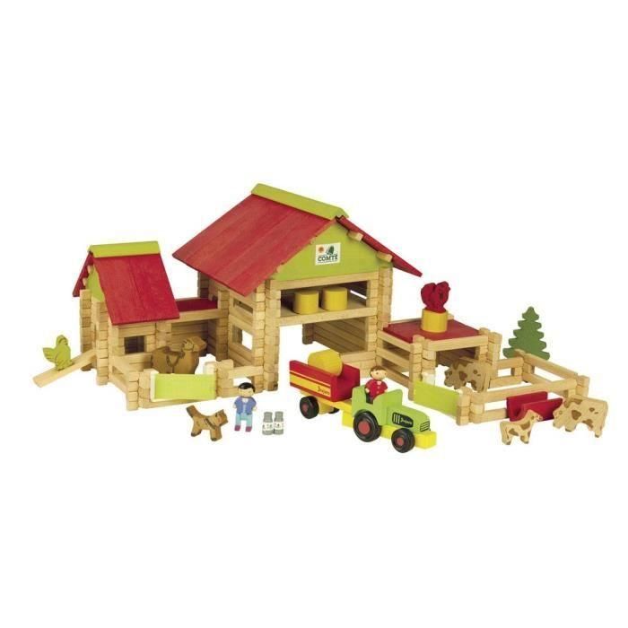 Jeujura Juego de construcción Granja con tractor y animales, 220 piezas, madera natural y tintada, con instrucciones, para niños +5 años 1 Jeujura Juego de construcción Granja con tractor y animales, 220 piezas, madera natural y tintada, con instrucciones, para niños +5 años 1