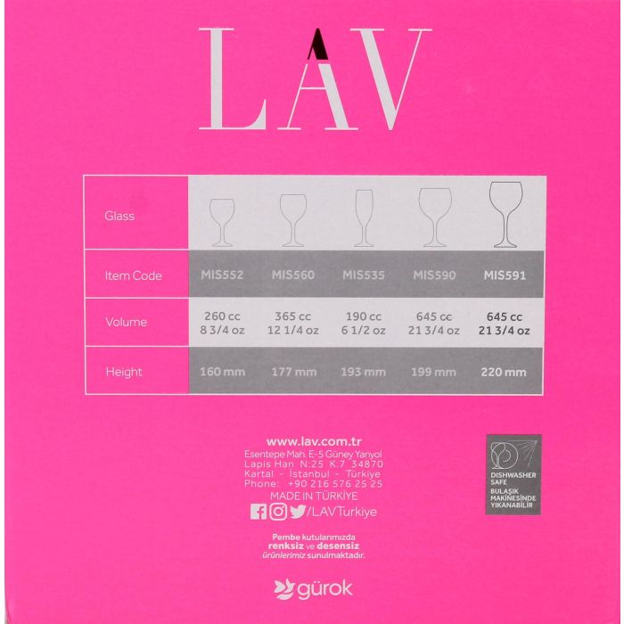Lav Set de 6 Copas para Combinados Misket 645 ml, 22 cm de alto (4 Cajas) 2