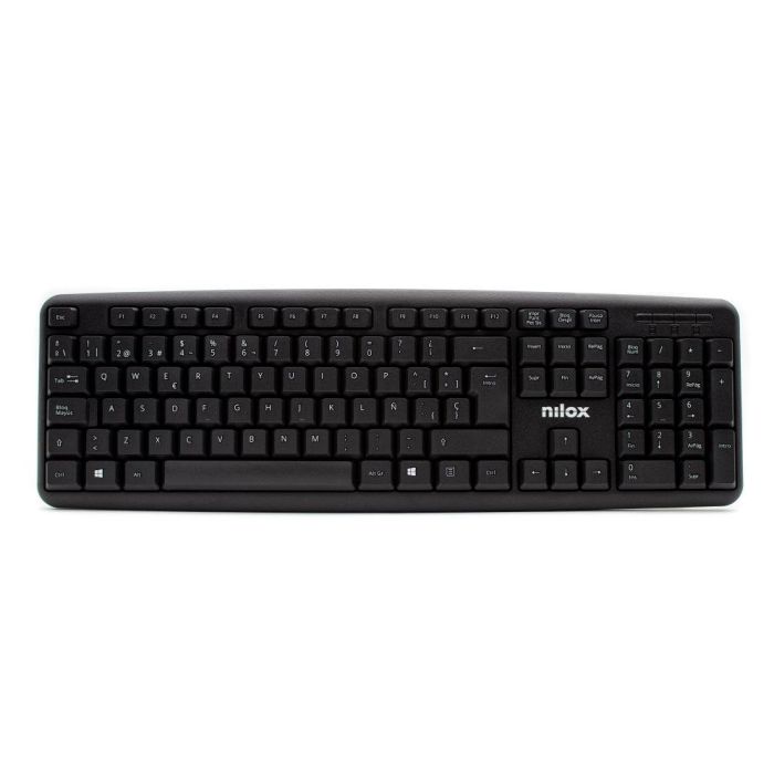 Nilox Teclado USB Negro - Tecnología de membrana silenciosa, 105 teclas español, compatible con Windows