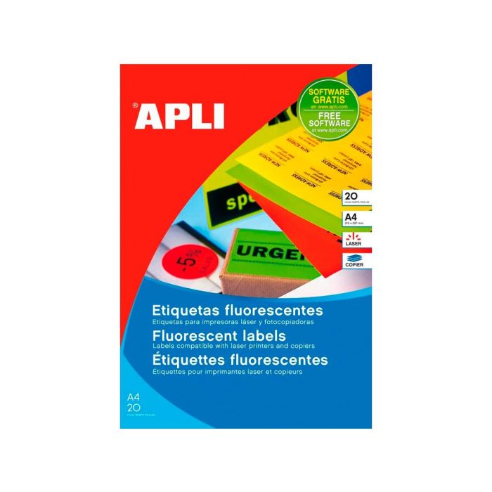 Apli Etiquetas Adhesivas 210x297 mm Láser C-Rectos 1 X 20H Amarillo Fluorescente 1 Apli Etiquetas Adhesivas 210x297 mm Láser C-Rectos 1 X 20H Amarillo Fluorescente 1