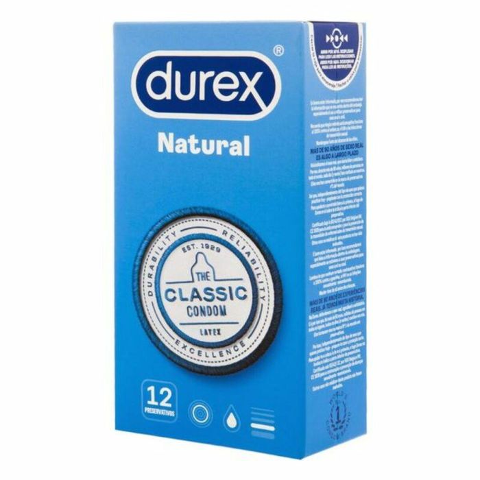 Durex NATURAL preservativos 12 uds Clásicos Extra Lubricados con Depósito para Mayor Seguridad