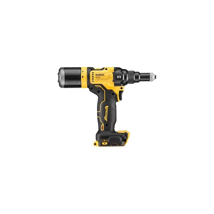 DeWALT DCF403NT-XJ Pistola de Remaches a Batería 18V, para Aluminio y Acero Inoxidable (2.4, 3.2, 4, 4.8 mm), 10000 kN, Incluye Funda, Negro/Amarillo