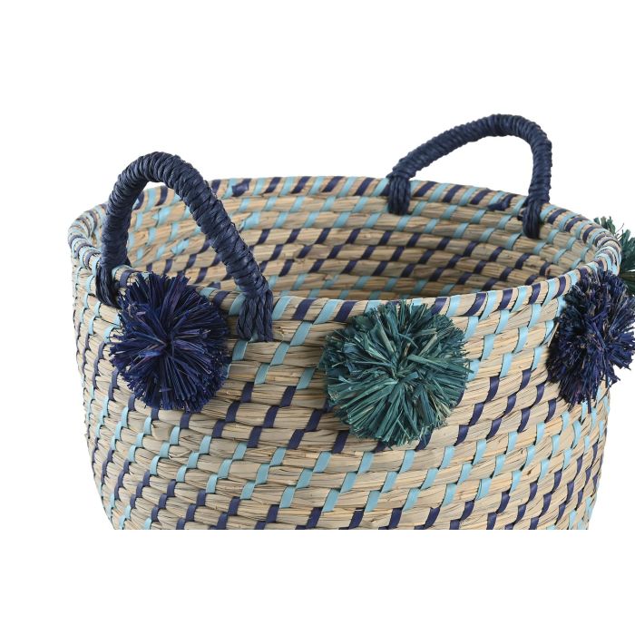 DKD Home Decor Cesta Mediterraneo Hecha a Mano Seagrass y PP con Pompones Multicolor 44 x 34 x 46 cm Set de 3 1 DKD Home Decor Cesta Mediterraneo Hecha a Mano Seagrass y PP con Pompones Multicolor 44 x 34 x 46 cm Set de 3 1