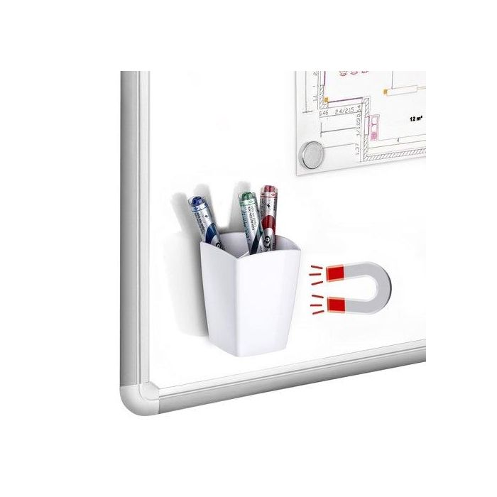 Cep Cubilete Portalápices Magnético, Plástico Poliestireno Reciclable, Blanco Opaco, 2 Compartimentos, 78x74x95 mm