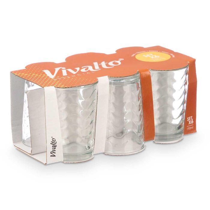 Set 6 Vasos Ondas 190 ml Vivalto - Vidrio Transparente 22.5x10.5x12.5 cm (12 Unidades) 2 Set 6 Vasos Ondas 190 ml Vivalto - Vidrio Transparente 22.5x10.5x12.5 cm (12 Unidades) 2