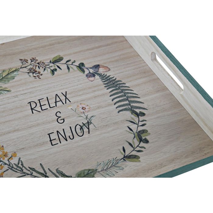DKD Home Decor Bandeja Decoración Scandi Madera Natural Verde 32x32x4.5 cm Pack 2 Unidades 1