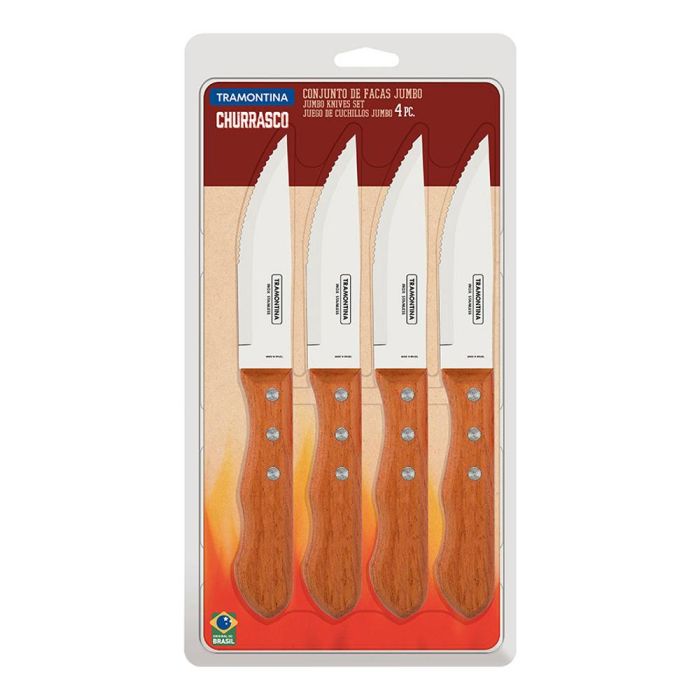 Tramontina Juego de 4 Cuchillos para Asado Jumbo 12,7cm Dynamic, Acero Inoxidable, Mango de Madera 1 Tramontina Juego de 4 Cuchillos para Asado Jumbo 12,7cm Dynamic, Acero Inoxidable, Mango de Madera 1