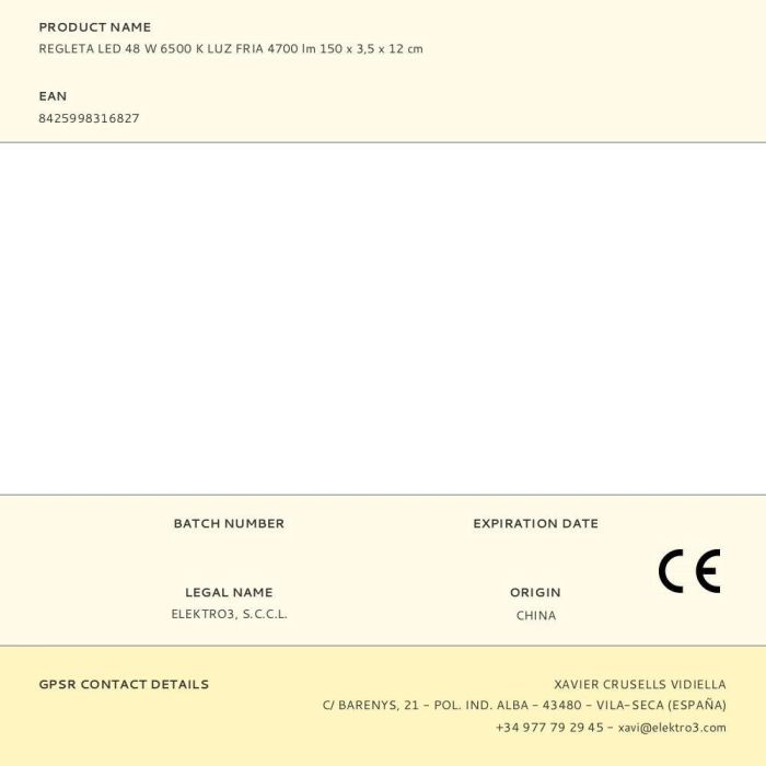 Edm Regleta LED 48W 6500K Luz Fría 4700lm 150x3.5x12cm