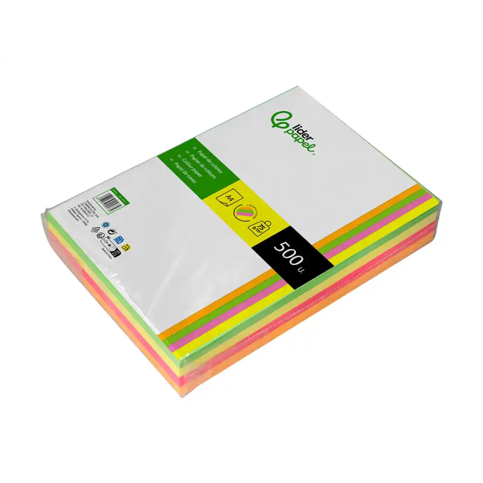 Liderpapel Papel Color DIN A4 75 gr Neón Surtido Paquete 500 Hojas 4 Liderpapel Papel Color DIN A4 75 gr Neón Surtido Paquete 500 Hojas 4