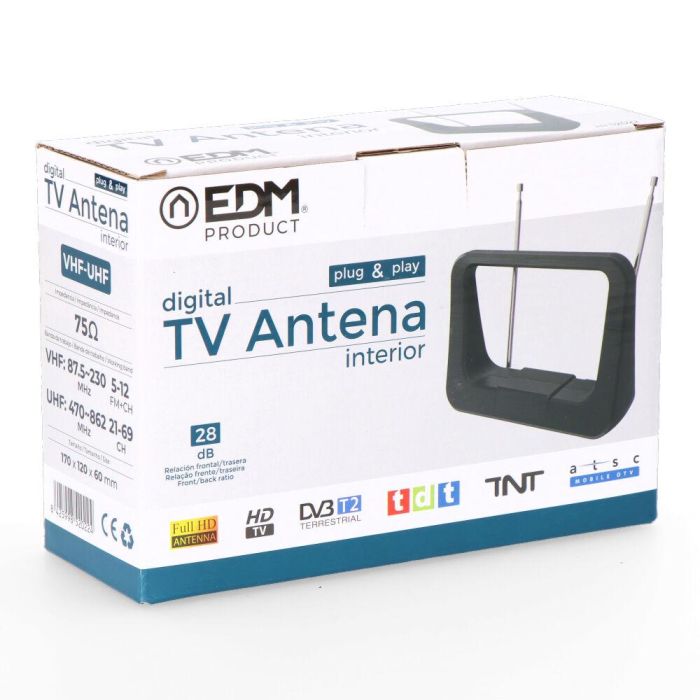 Edm Antena UHF Interior TV 470-862 MHz Classic Series 170x120x60mm Negra 1 Edm Antena UHF Interior TV 470-862 MHz Classic Series 170x120x60mm Negra 1