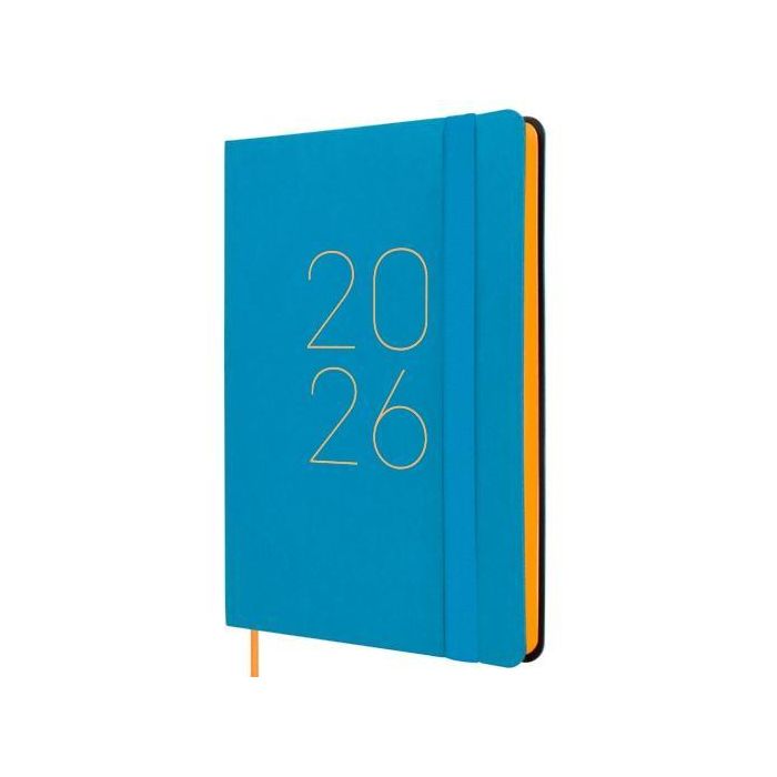 Finocam F4-118x168 mm Svh Agenda Flexi Lisa Tapa Blanda Azul 2026 con goma elástica y cinta punto
