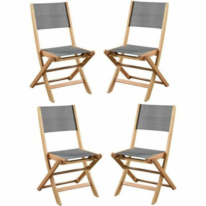 Juego de 4 sillas de jardín de madera de acacia FSC y asiento de textilene - 50 x 57 x 90 cm - Gris Juego de 4 sillas de jardín de madera de acacia FSC y asiento de textilene - 50 x 57 x 90 cm - Gris