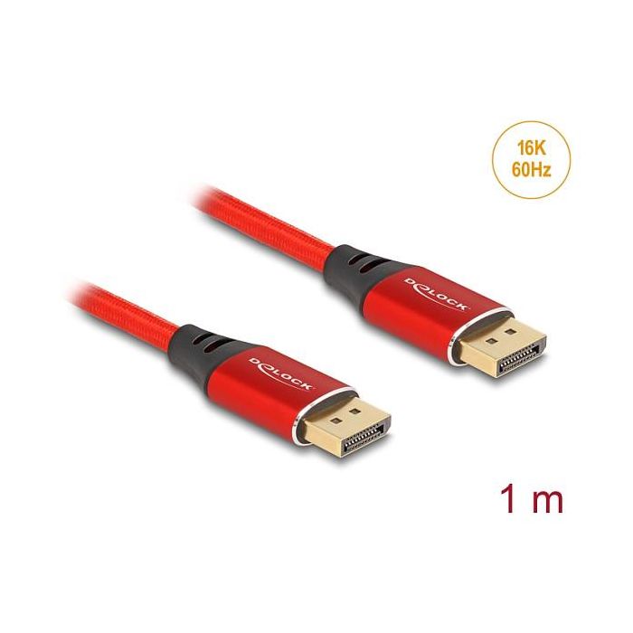DeLOCK Cable DisplayPort 2.1 16K 60 Hz 1m - Rojo Metálico - 15360x8640, 40 Gbit/s, 240 Hz, HDCP 2.3, 3 Capas de Blindaje 2