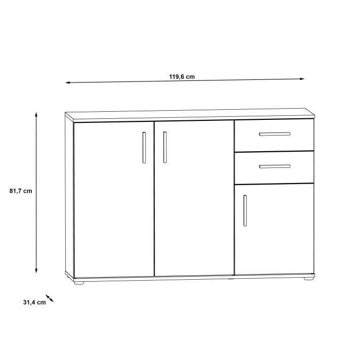 Mueble de almacenaje IKOLI - 3 puertas, 2 cajones - Decoración roble Sonoma y blanco - L119,6 x P31,4 x H81,7 cm - Tiradores de plástico 5 Mueble de almacenaje IKOLI - 3 puertas, 2 cajones - Decoración roble Sonoma y blanco - L119,6 x P31,4 x H81,7 cm - Tiradores de plástico 5