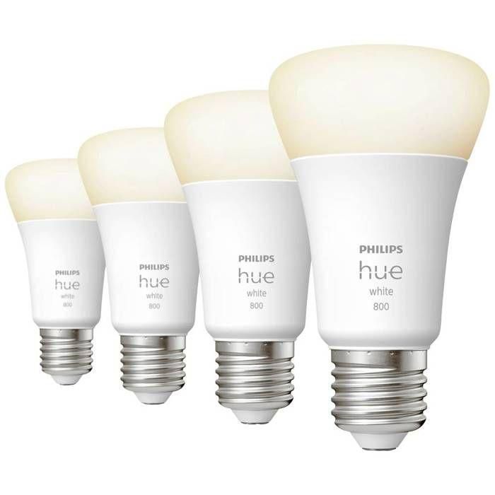 Philips Hue White, Bulbo LED conectado E27, 60W equivalente, 800 lumen, Bluetooth Compatible, 4 paquete