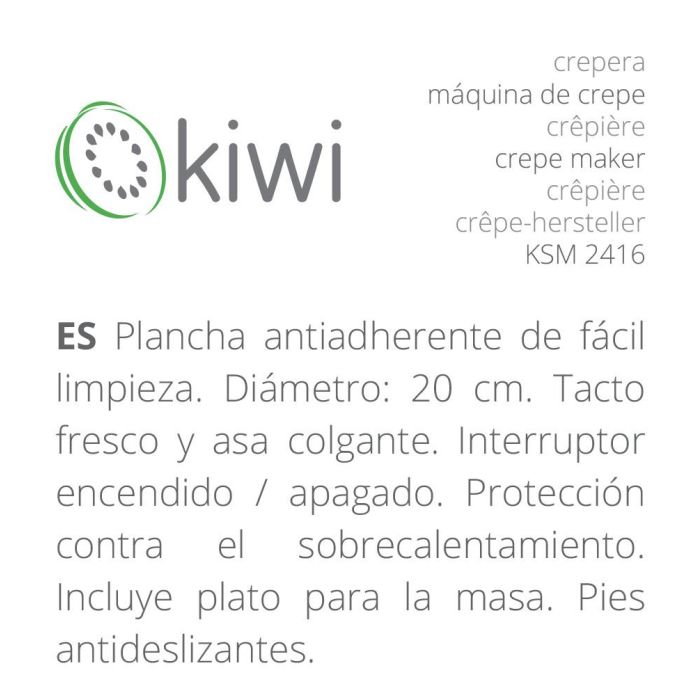 Kiwi Crepera Eléctrica Ø20 cm 600W 2 Kiwi Crepera Eléctrica Ø20 cm 600W 2