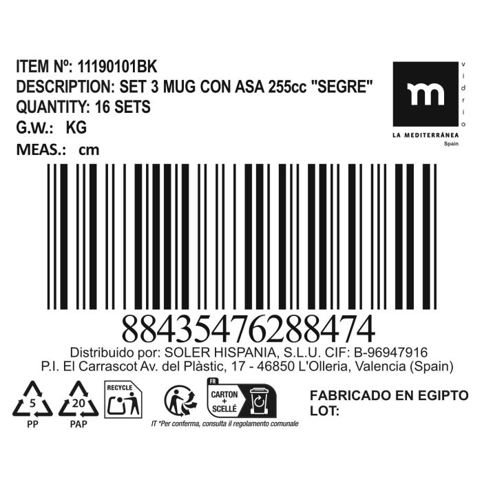 Set de 3 tazas con asa 255 cc Segre - La Mediterranea (16 Cajas) 4