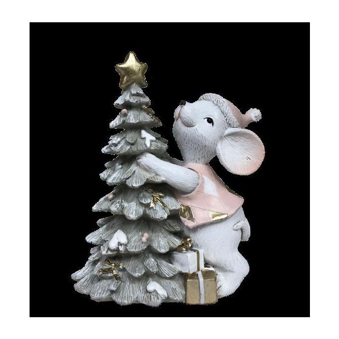 DKD Home Decor Figura Navidad Tradicional Ratón de Resina Rojo Rosa 6.5 x 11 x 10 cm (2 Unidades) 1