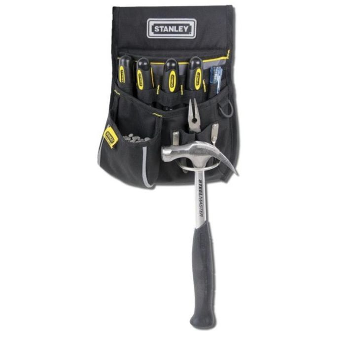 Stanley 1-96-181 Cinturón Portaherramientas de Nylon Alta Resistencia con Parte Trasera Acolchada, Bolsas para Clavos y Bucle Martillo, Negro