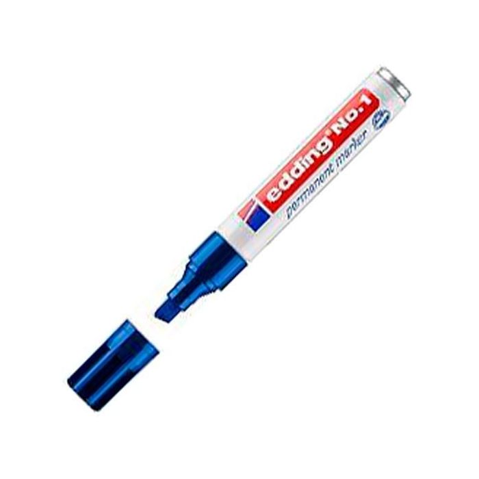 Edding Marcador Permanente N° 1 Azul, Punta Biselada 1-5 mm, Resistente al Agua, Secado Rápido (10 Unidades) (10 Unidades)