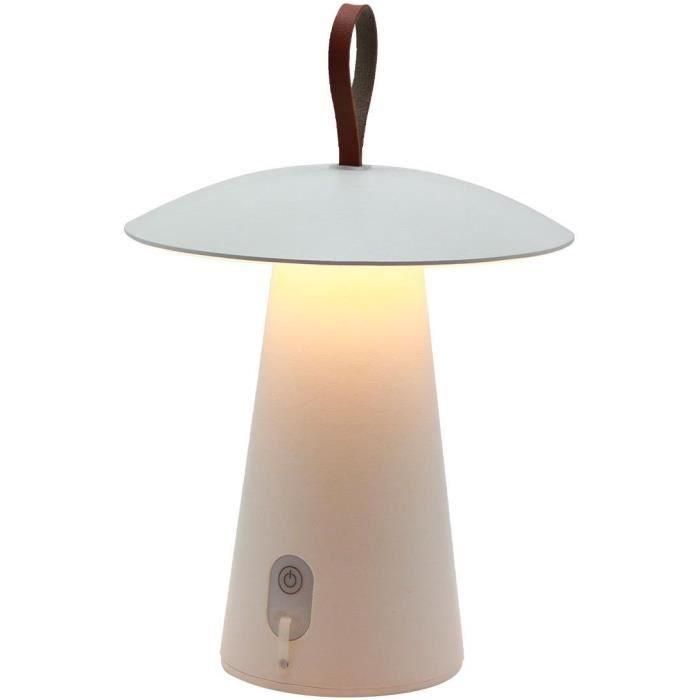 Lumisky LUM3760093546522 Lámpara de mesa inalámbrica FUNGY, LED blanco cálido, Aluminio, Mango de cuero, Al. 29 cm