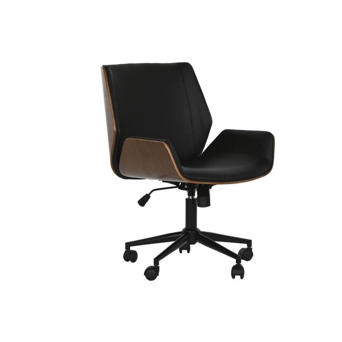 DKD Home Decor Silla Moderna de Oficina Ajustable con Ruedas Desmontable Madera y PU Negro/Marrón 59.5x64x83 cm